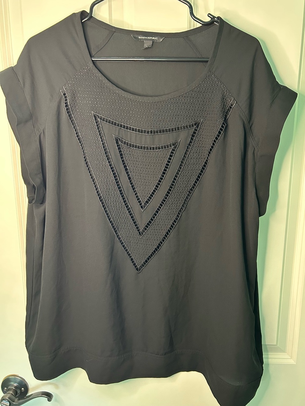 Banana Republic Black Short-Sleeve Geometric Cutout Blouse